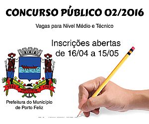 Abertas inscrições para novo Concurso Público em Porto Feliz
