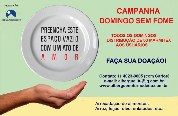 Albergue Noturno de Itu lança a Campanha "Domingo sem Fome"