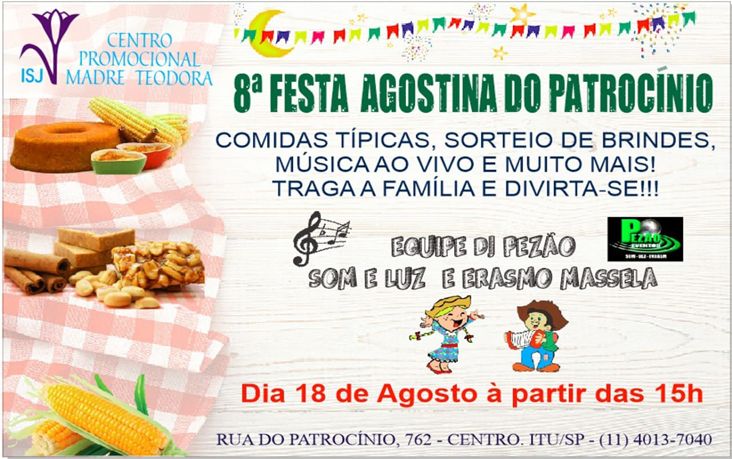 Música ao vivo será atração da 8ª Festa Agostina do Patrocínio