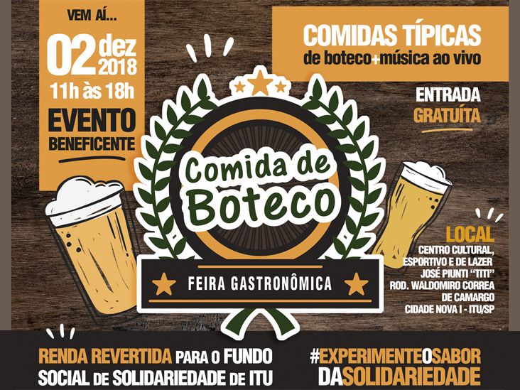Feira Gastronômica "Comida de Boteco" ocorre em Itu nesse domingo
