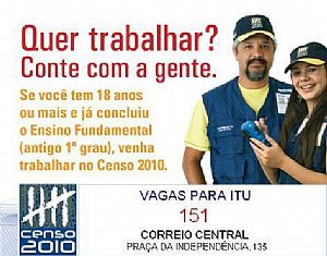 Censo 2010 está com vagas em aberto