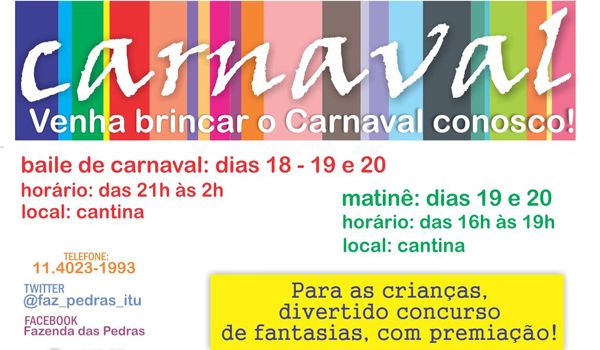 Fazenda das Pedras promove Baile de Carnaval