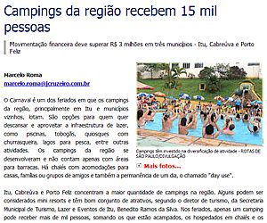 Jornal destaca grande número de turistas em campings de Itu e região