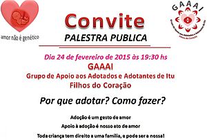 GAAAI - Filhos do Coração realiza palestra pública sobre adoção 