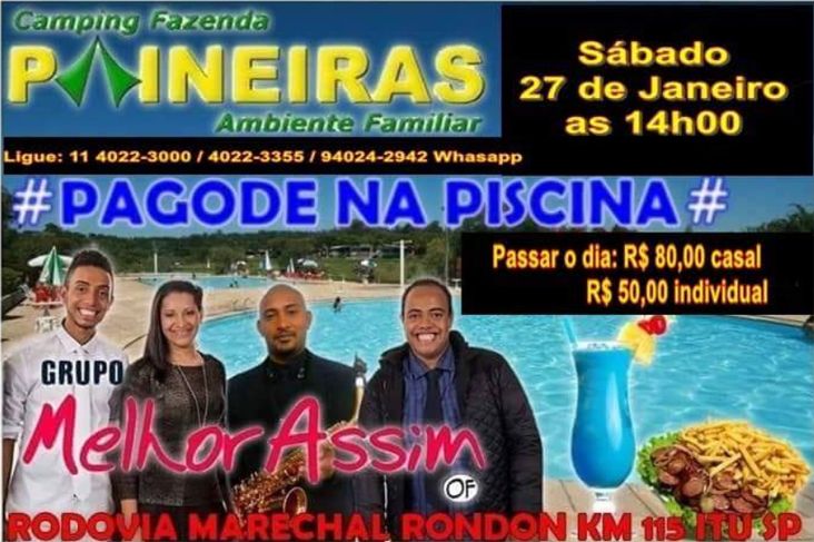 Camping e Fazenda Paineiras terá pagode na piscina nesse sábado
